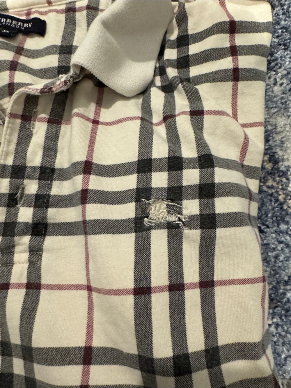 Burberry Men's Cream Polo with Black and Red Check - Picture 2 of 9